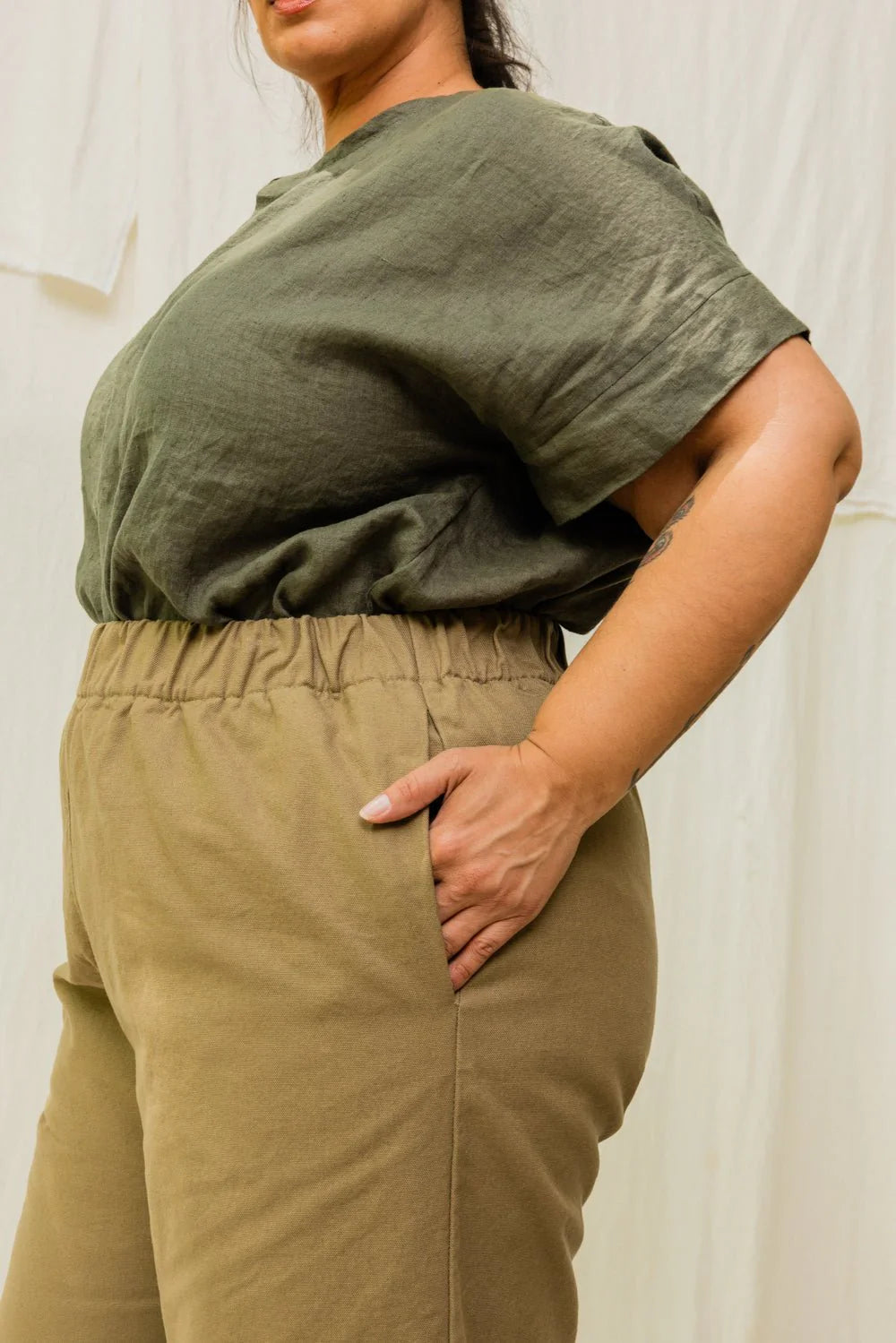 Florence Pant in Organic Cotton Canvas, Olivine, Size XXS-Regular | Ready to Ship