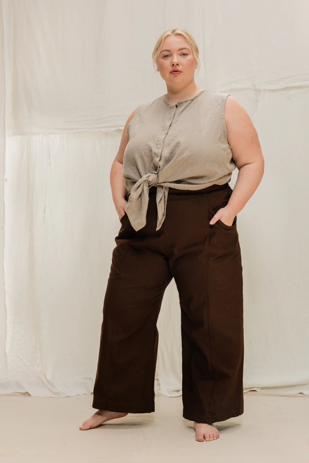Clyde Culotte in Organic Cotton Canvas, Umber, Size 2X-Tall | Ready to Ship