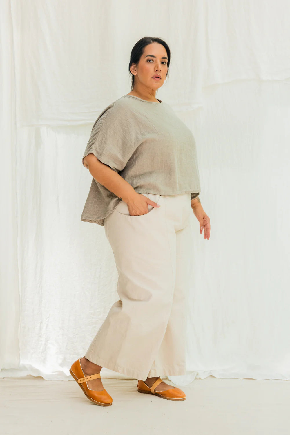 Clyde Culotte in Organic Cotton Canvas, Natural, Size 5X-Regular | Ready to Ship
