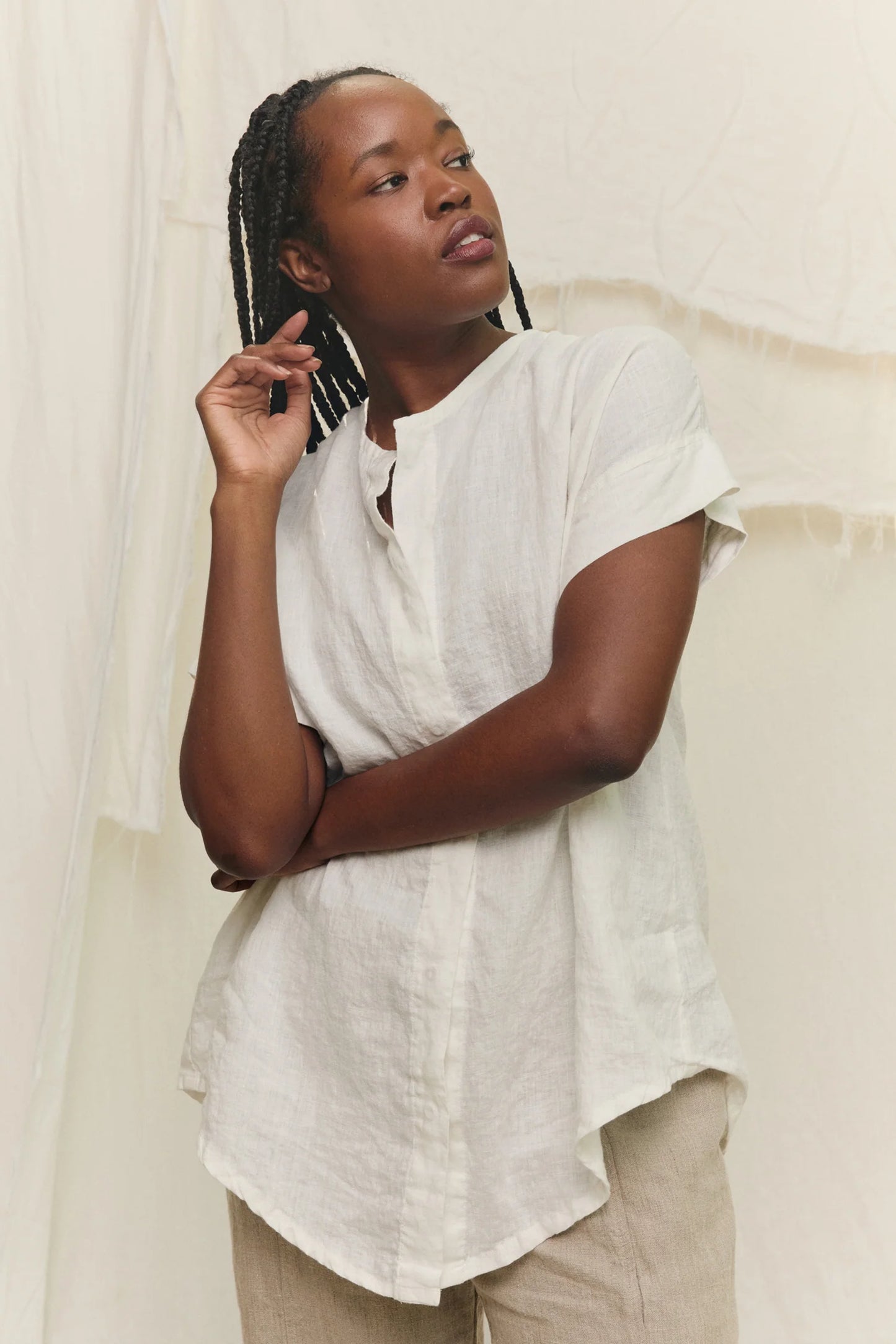 Georgia Snap Top in Lightweight Linen