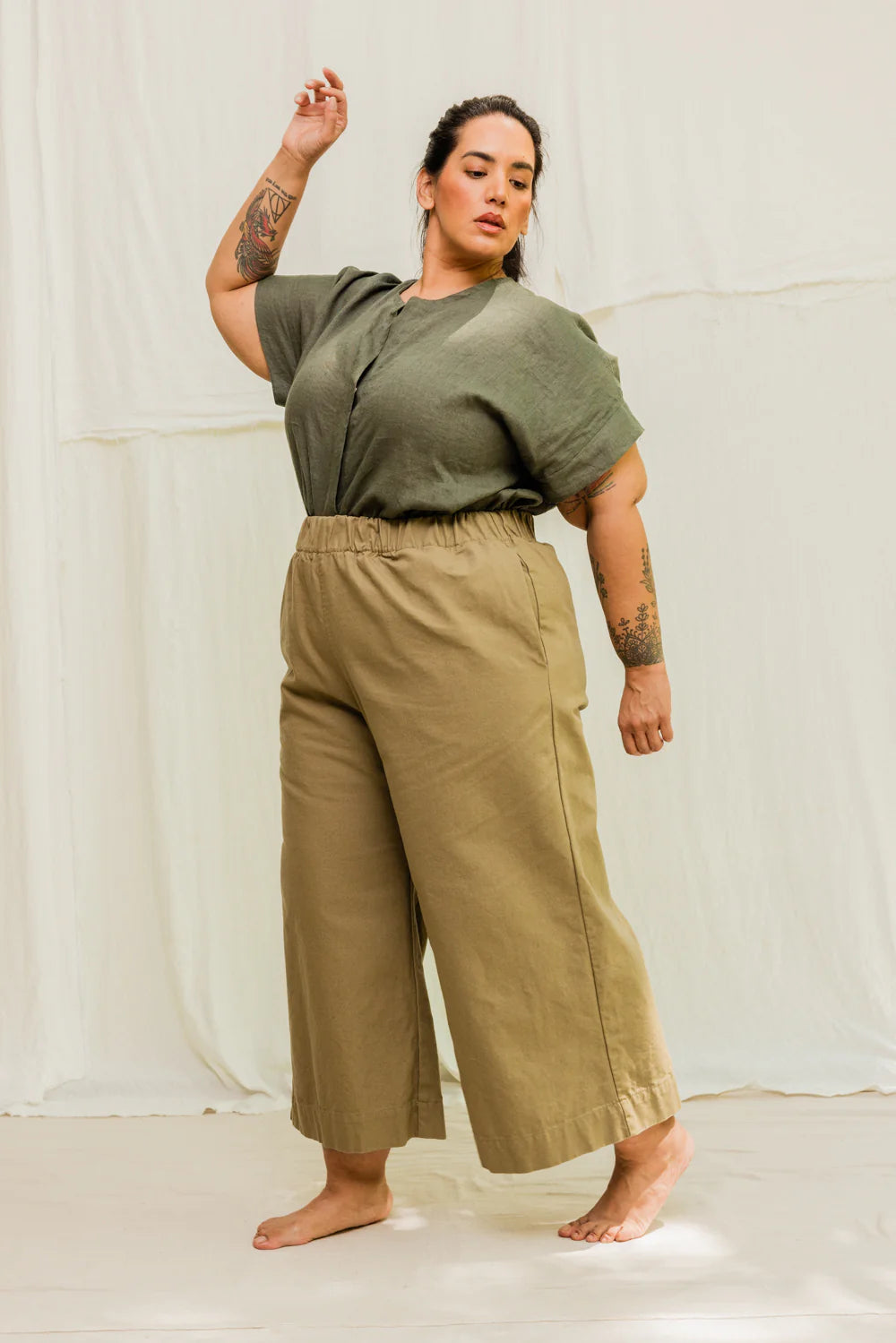 Florence Pant in Organic Cotton Canvas, Olivine, Size XS-Regular | Ready to Ship