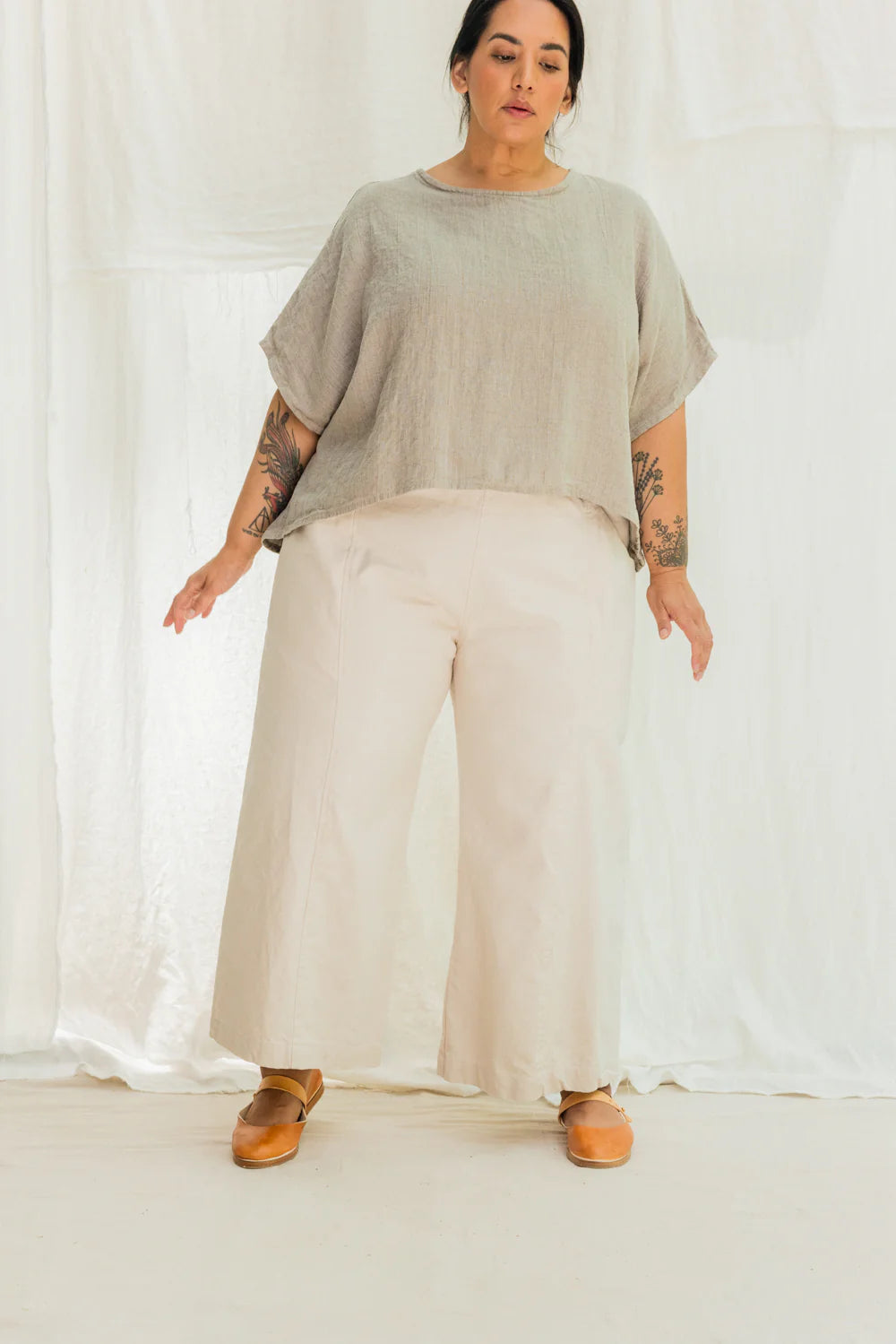 Clyde Culotte in Organic Cotton Canvas, Natural, Size 5X-Regular | Ready to Ship