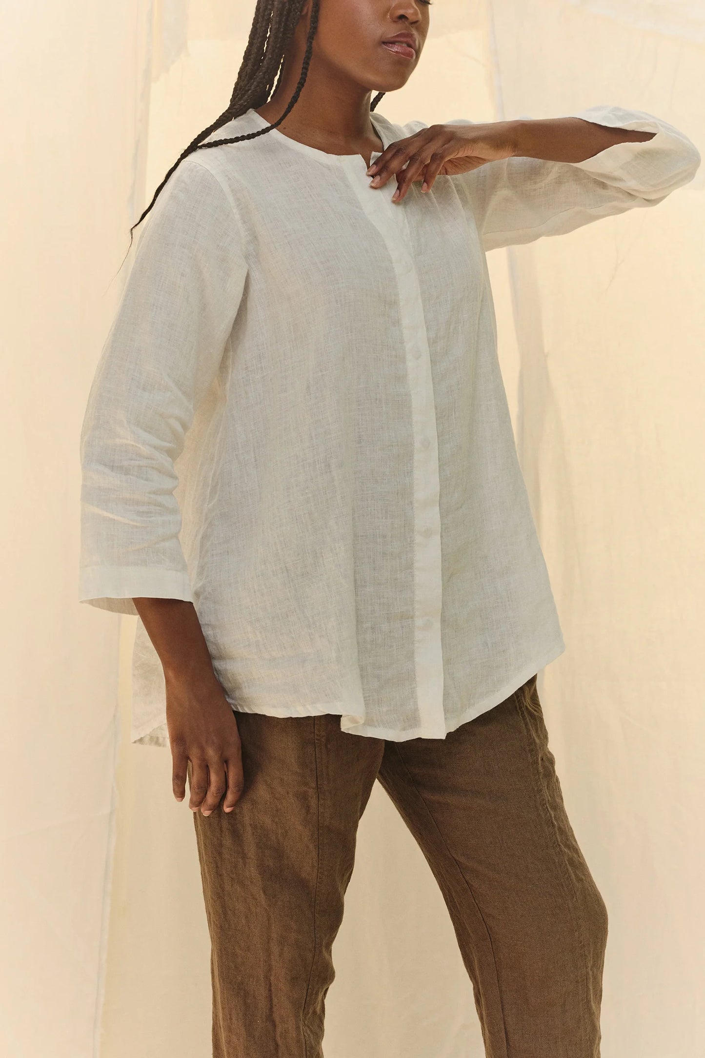 Long Sleeve Kara Snap Top in Lightweight Linen