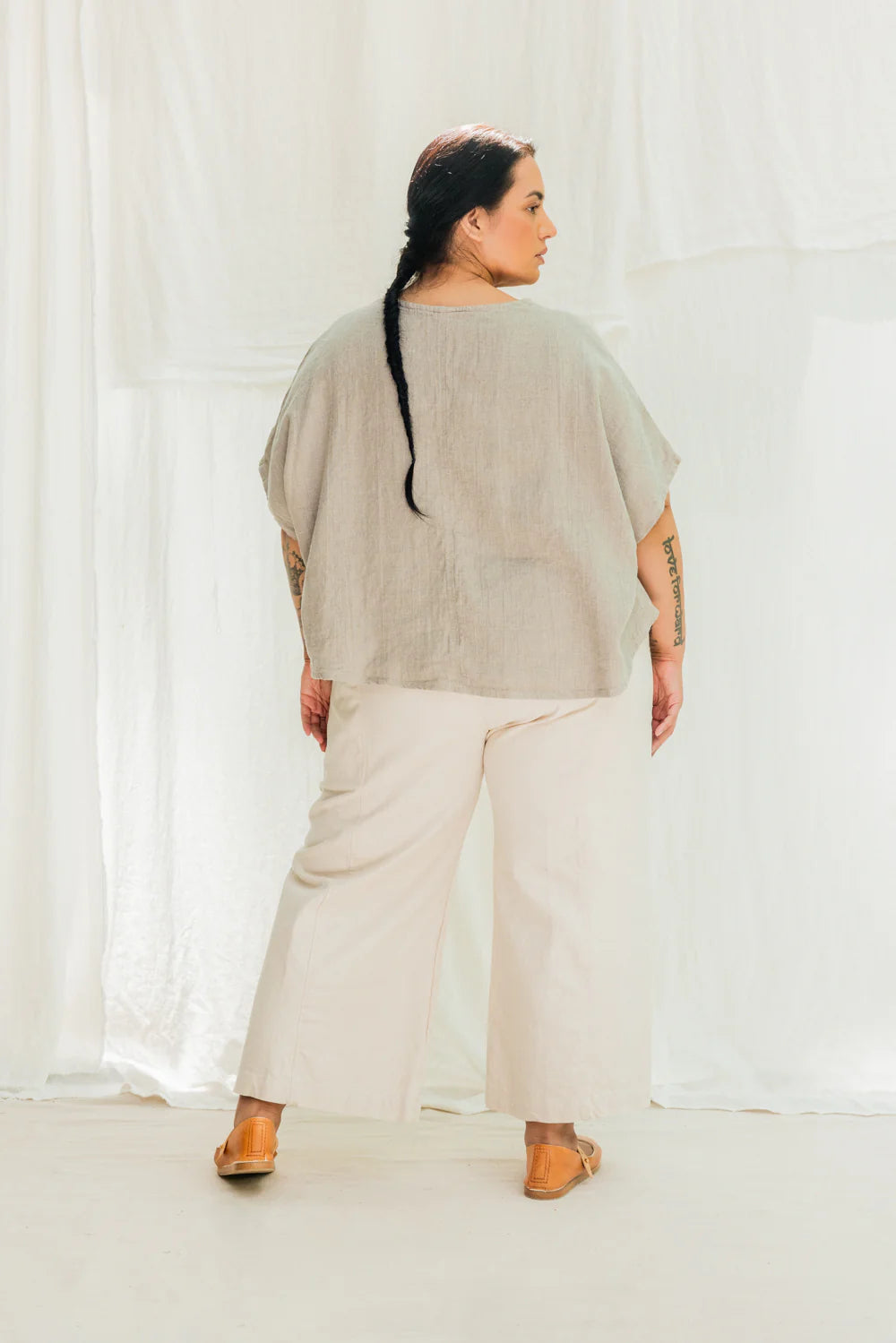 Clyde Culotte in Organic Cotton Canvas, Natural, Size 5X-Regular | Ready to Ship