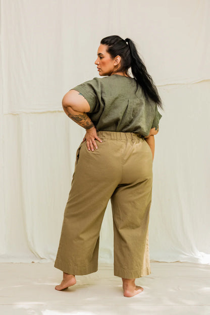 Florence Pant in Organic Cotton Canvas, Olivine, Size XS-Regular | Ready to Ship