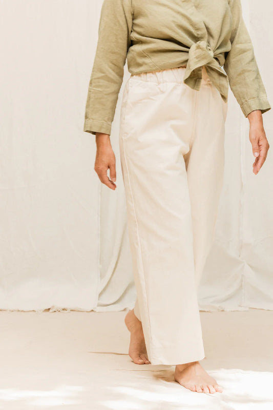 Florence Pant in Organic Cotton Canvas, Natural, Size XS-Regular | Ready to Ship