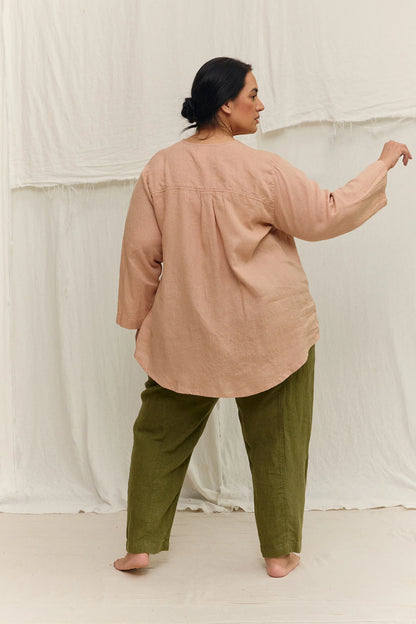 Long Sleeve Kara Snap Top in Lightweight Linen