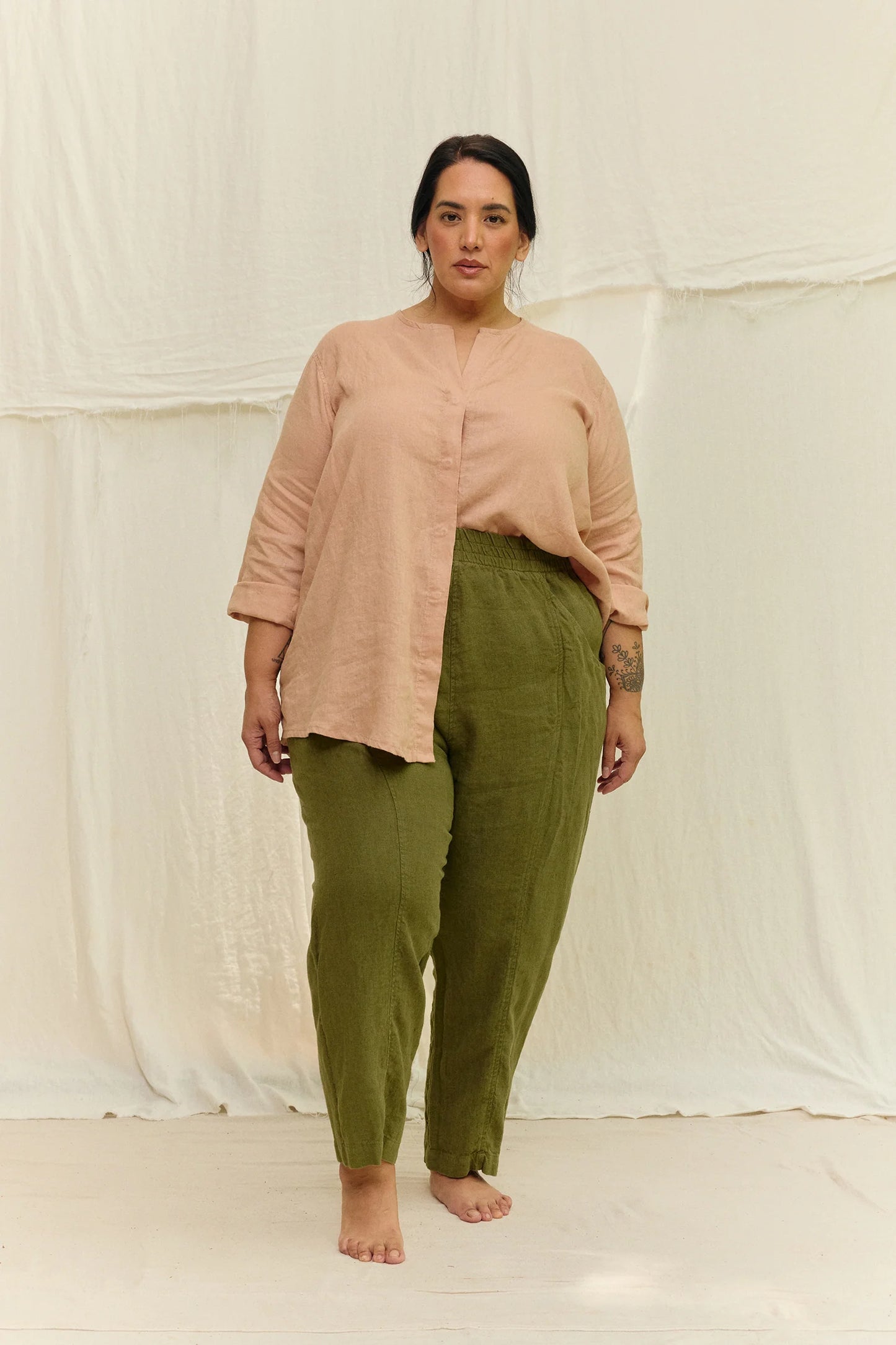 Long Sleeve Kara Snap Top in Lightweight Linen