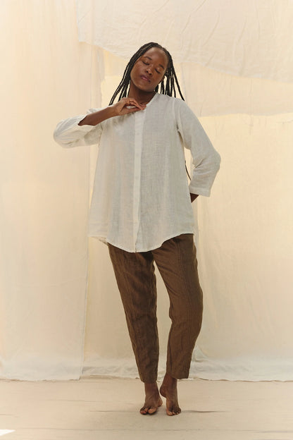 Long Sleeve Kara Snap Top in Lightweight Linen