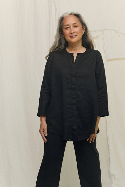 Long Sleeve Kara Snap Top in Lightweight Linen