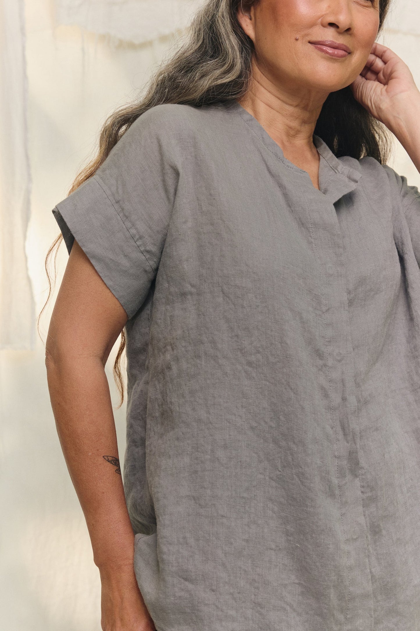 Georgia Snap Top in Lightweight Linen