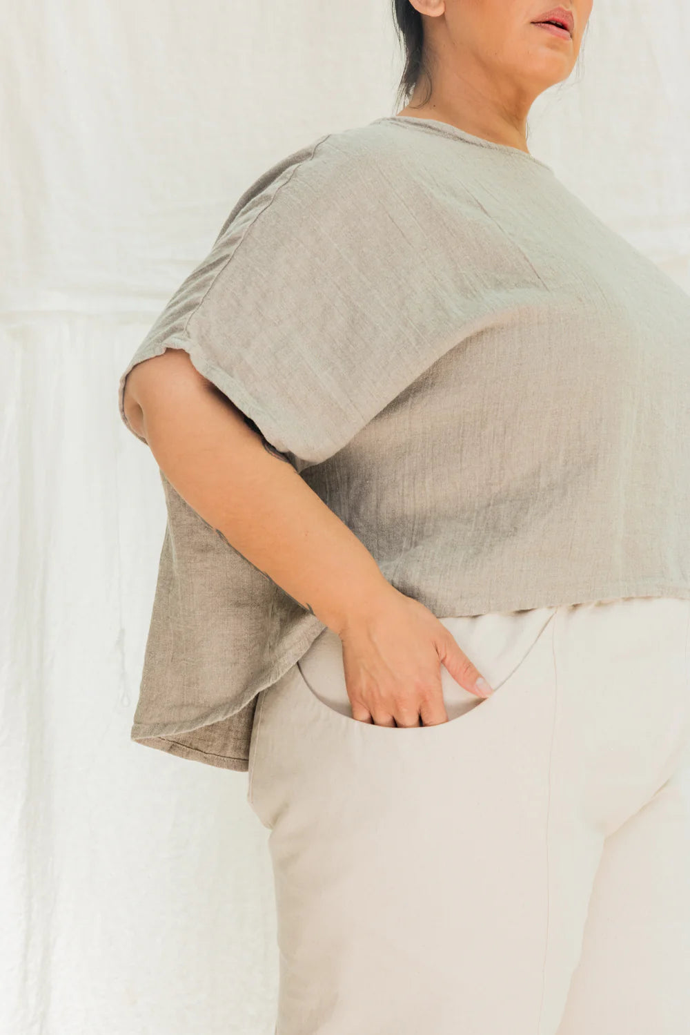 Clyde Culotte in Organic Cotton Canvas, Natural, Size 5X-Regular | Ready to Ship