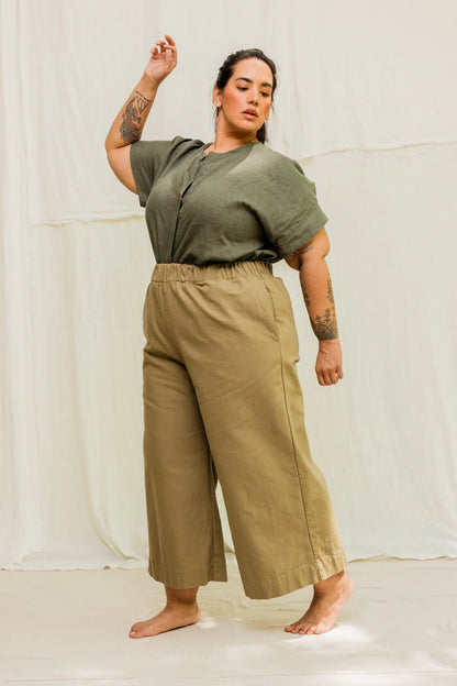 Florence Pant in Organic Cotton Canvas, Olivine, Size XS-Regular | Ready to Ship