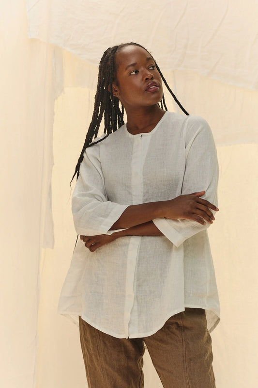 Long Sleeve Kara Snap Top in Lightweight Linen