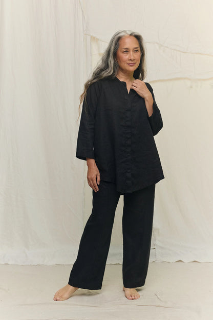 Long Sleeve Kara Snap Top in Lightweight Linen