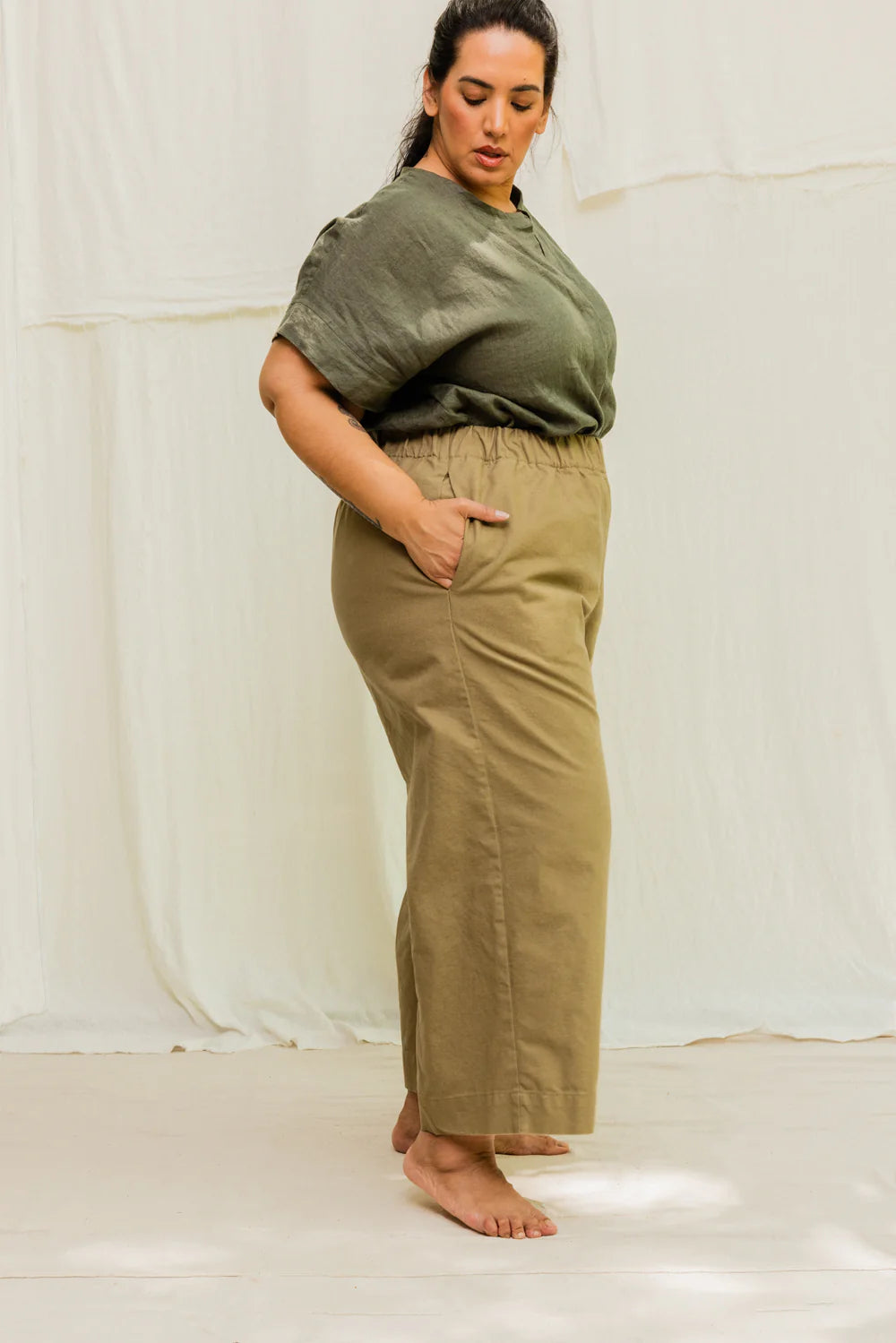 Florence Pant in Organic Cotton Canvas, Olivine, Size XS-Regular | Ready to Ship