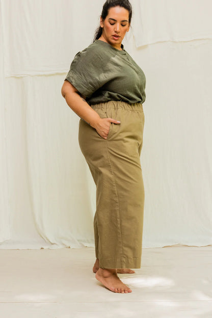 Florence Pant in Organic Cotton Canvas, Olivine, Size XS-Regular | Ready to Ship