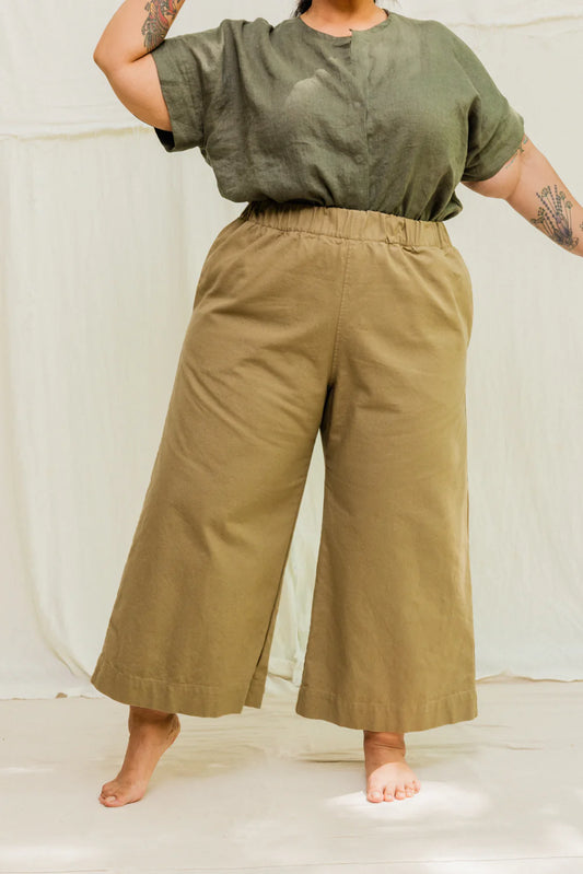 Florence Pant in Organic Cotton Canvas, Olivine, Size XS-Regular | Ready to Ship