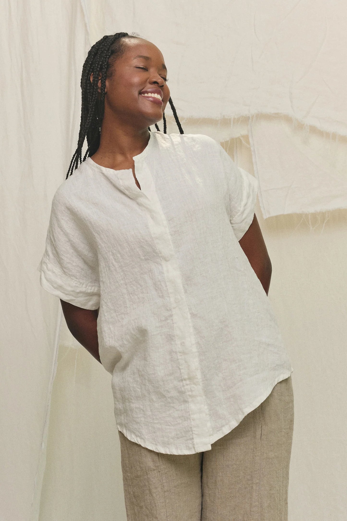 Georgia Snap Top in Lightweight Linen