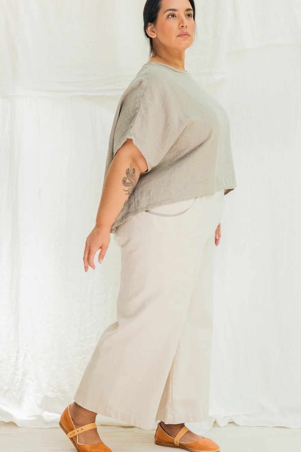 Clyde Culotte in Organic Cotton Canvas, Natural, Size 5X-Regular | Ready to Ship