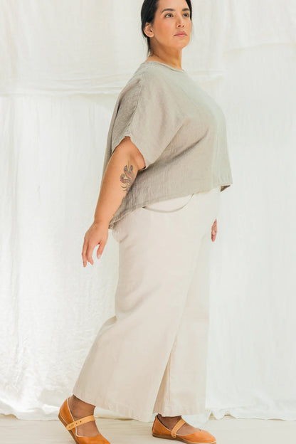 Clyde Culotte in Organic Cotton Canvas, Natural, Size 5X-Regular | Ready to Ship